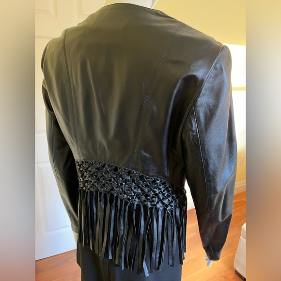 New Soft Black real Lamb leather Biker jacket Long leather tassels EUR 38 US 6-8 - Picture 9 of 16